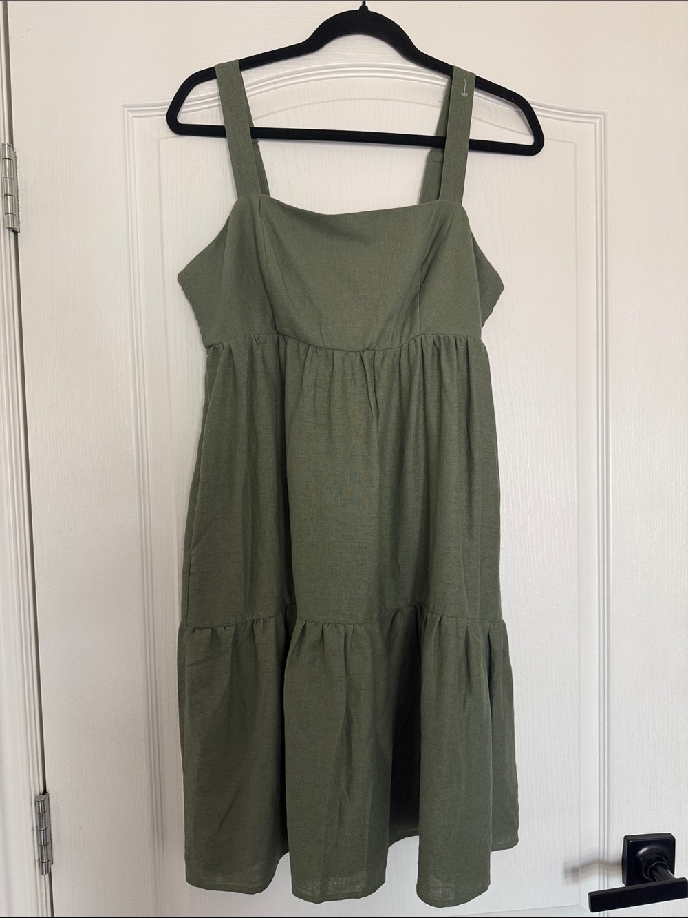 Dalia Olive Green Tiered Linen Material Sundress